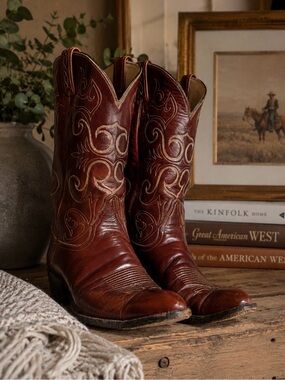Tony Lama El Rey Vintage Western Mahogany Leather Cowboy Boots 11 Stagecoach